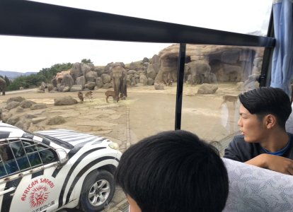 アフリカンサファリを楽しむ生徒